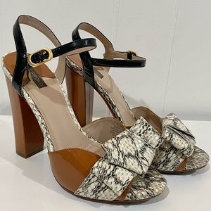 Joan & David leather snake print peep toe strappy chunky heels